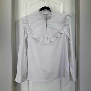 Moelleux White Ruffle Collar Long Sleeve Blouse Size M